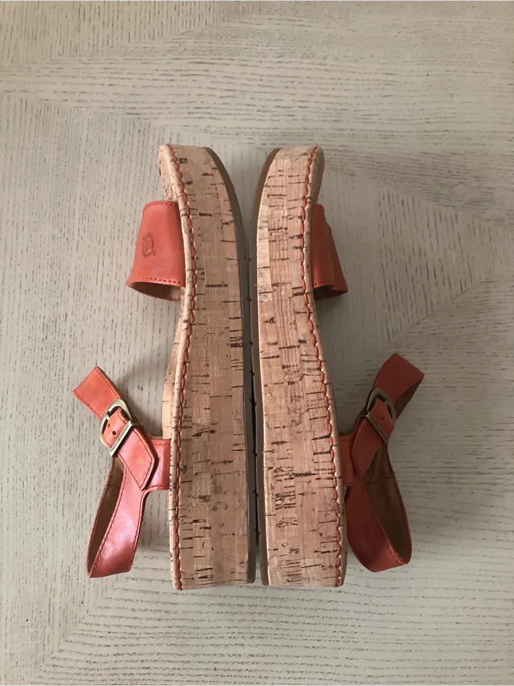 Born Orange Leather Cork Platform Sandals Size 8
